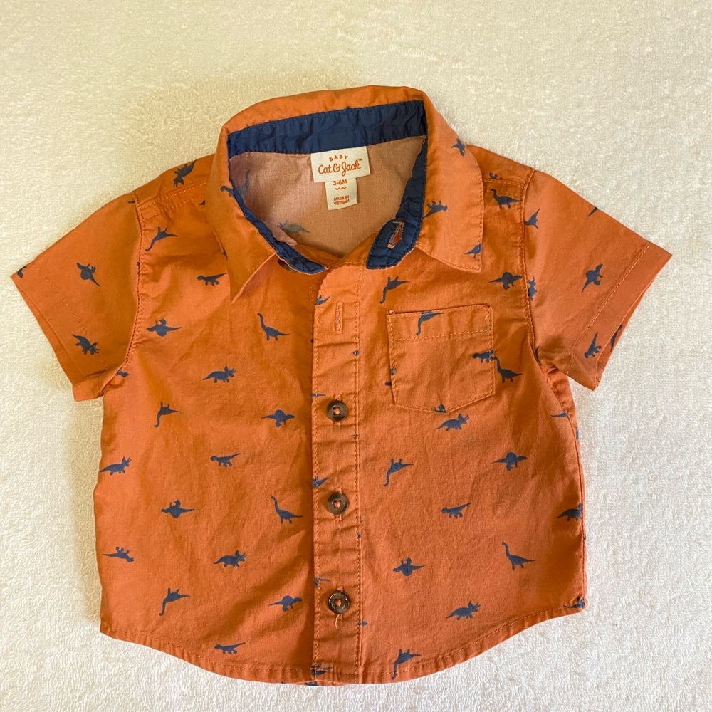 Cat & Jack Orange Shirt with Blue Dinosaur Print